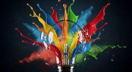 Explosion of vibrant liquid paint colors splashing upwards