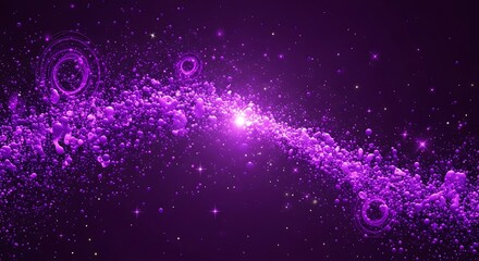 Abstract glowing purple energy wave with particles and light flares