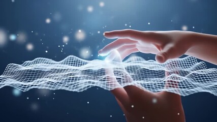 Hand Touching Digital Wave Connecting with Technology in a Futuristic World