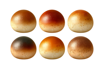 Six freshly baked bread rolls with varying shades of golden brown.