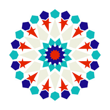 Geometric Arabic Mosaic. Islamic geometric pattern, zellige, Logotype inspiration, pre made decorative fashion labels, signs. Vector Zellige