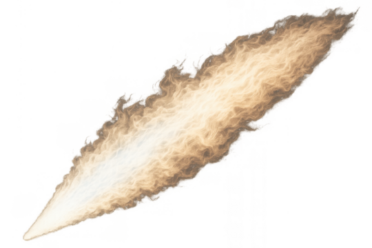 Rocket engine exhaust showing fiery flames and trailing smoke plume, creating propulsion, motion, and speed on transparent background