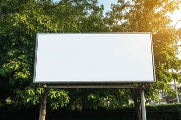 Blank billboard stands against lush greenery, ready for impactful advertising and creative messages.