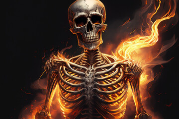 Skeleton body burning in hellfire concept art