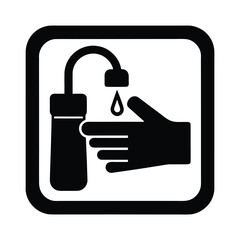 Washing hands under faucet black square flat design icon