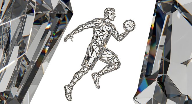 Abstract geometric football player running with ball