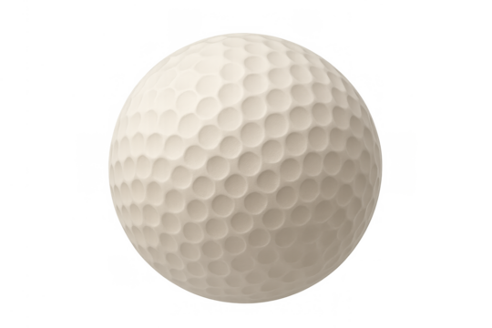Golf ball isolated, white dimpled sphere used in competitive golf sport, representing precision and game play, transparent background