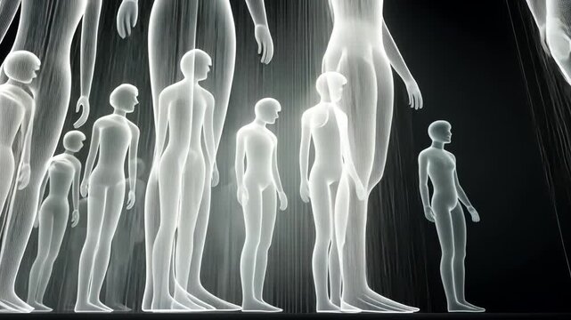 Silhouette Figures in Abstract Design: Ethereal Forms and Neon Light in Conceptual Art Installation
