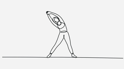 Continuous One-Line Art of a Woman Doing Side Stretch Exercise