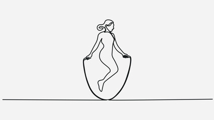 Continuous One Line  Art of a Woman Skipping Rope