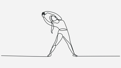 Continuous One-Line Art of a Woman Doing Side Stretch Exercise