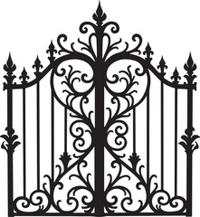 Ornate black wrought iron gate with scrollwork vector