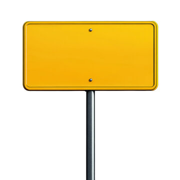 A blank yellow road sign placed on a white background for custom information display
