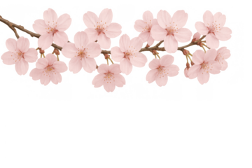 Cherry blossom branch with delicate pink sakura flowers blooming, symbolizing spring, renewal, and beauty on transparent background