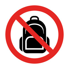 No backpacks symbol with prohibition sign and clear message in urban environment. Icon indicates restriction on backpacks, emphasizing safety and order in public spaces.