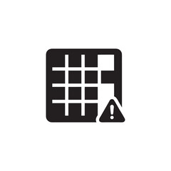 Black and white vector spreadsheet error icon database warning symbol for business and IT technology