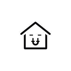 Happy home icon with a simple smiling face, symbolizing comfort, safety, and welcome