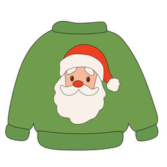  Cartoon Ugly Sweater. Fun Positive Christmas Holiday Symbol Icon Winter Xmas or New Year Gift Decoration. Merry Christmas Celebration Greeting Family Party Cozy Wool Knitwear Jumper Apparel Souvenir