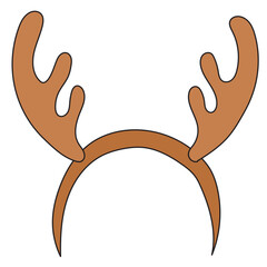 Cartoon Deer Horn Mask. Funny Positive Christmas Holiday Symbol Icon for Winter Xmas or New Year Gift Decoration. Merry Christmas Celebration Greeting Family Party Raindeer Animal Horn Art.