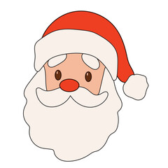 Cartoon Santa Claus Character. Funny Positive Christmas Holiday Symbol Icon. Happy Santa Claus Portrait for Winter Xmas or New Year Gift Decoration. Merry Christmas Celebration Greeting Element.  