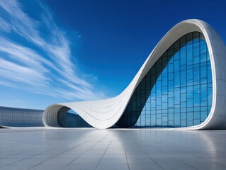 Fototapeta premium Unique modern architecture showcases curved design and glass features
