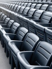 Obraz premium Rows of empty blue stadium seats in an outdoor arena during daytime