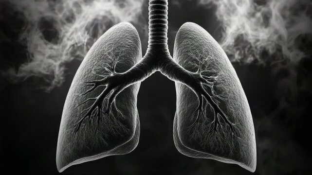 A detailed  of a human lung in black and white