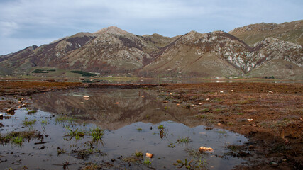 mountain landscape with lake and mountains