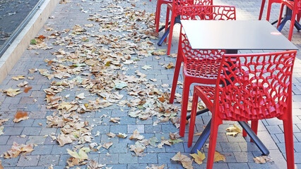 Les feuilles de platanes aux couleurs d'automne s'accumulent dans les rues.