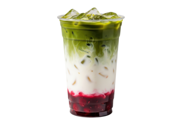 iced cherry matcha latte isolated