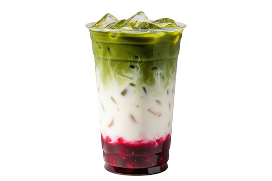 iced cherry matcha latte isolated