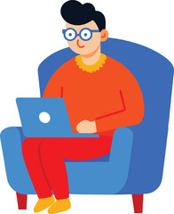 A cartoon illustration of a young man with glasses in charming style Vector illustration