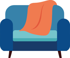 Soft fleece blanket draped over a modern cozy couch in warm hygge inspired style Vector illustration
