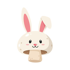 Fototapeta premium Cute mushroom character with rabbit ears and facial features vector isolated on white background