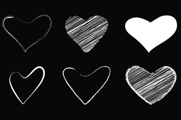 set of vector hearts. Different shapes of the romantic love symbol icon. Red and pink hearts. Festive graphic element for Valentine's day, wedding design. Red heart doodles set. Hand drawn hearts icon