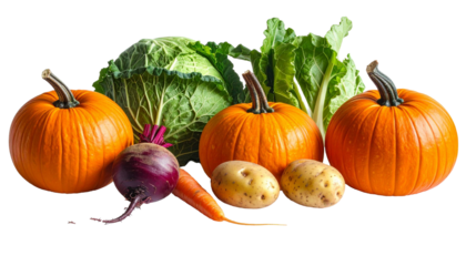 Fresh autumn harvest vegetables transparent background healthy food