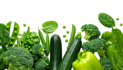 Fresh raw green vegetables showing healthy eating with transparent background