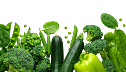 Fresh raw green vegetables showing healthy eating with transparent background
