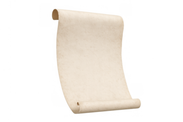 Ancient blank parchment scroll unrolling, vintage paper document for historical messages and communication, transparent background