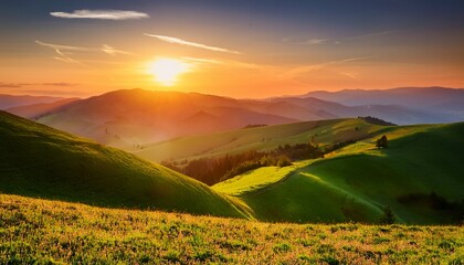 Vibrant Sunrise Paints Serene Rolling Hills Landscape Breathtaking Travel Photography