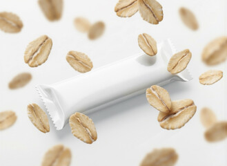 Protein bar packaging, falling rolled oats