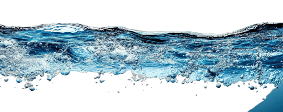 Clear blue water waves with bubbles and ripples