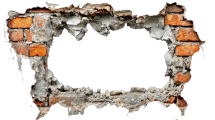 A damaged brick wall with exposed interior structure
