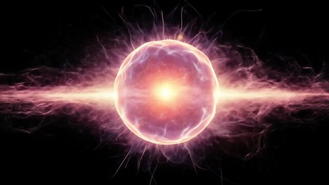 Luminous energy core radiating light and particles in dark space