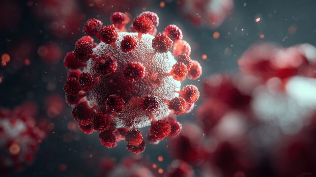 Three dimensional illustration of red covid-19 coronavirus pathogen