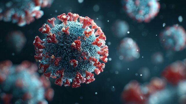 A digitally generated image depicting a virus in a realistic, spatial form