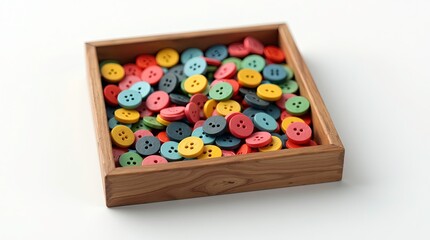 A vintage wooden box with colorful buttons sparking memories.