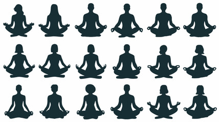 Group of people meditating in lotus position, sitting crosslegged in a calm and peaceful posture, representing mindfulness and relaxation