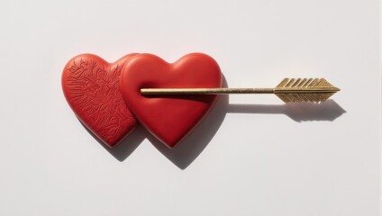 Two Red Hearts Pierced by a Golden Arrow Symbolizing Love and Connection.
