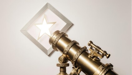 Vintage Telescope Focuses on a Bright Star Symbol.